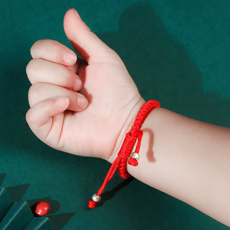 Pulsera de plata de ley 925 con Buddha Stones, candado chino, protección de hilo rojo multicolor, pulsera trenzada hecha a mano para niños