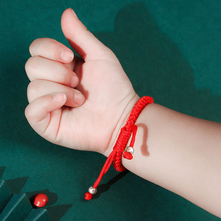 Pulsera de plata de ley 925 con Buddha Stones, candado chino, protección de hilo rojo multicolor, pulsera trenzada hecha a mano para niños