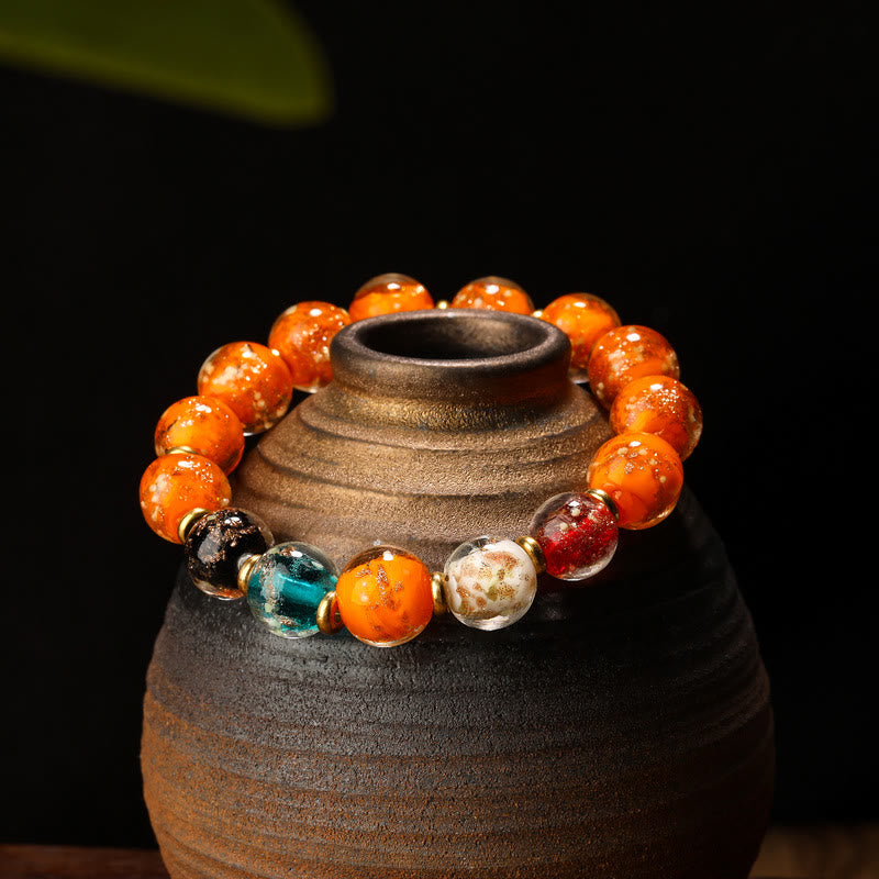 Pulsera fluorescente de la suerte con cuentas de cristal Liuli luminosas de Buddha Stones