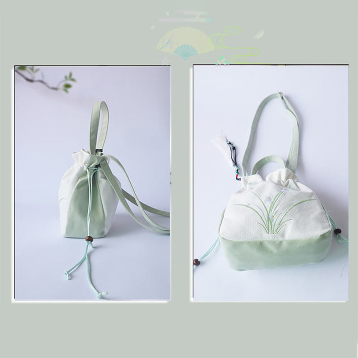 Bolso de hombro de lona con flores bordadas hechas a mano con Buddha Stones