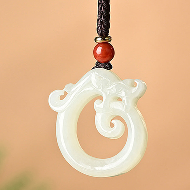 Buddha Stones Jade blanco Cian Jade Dragón Protección Collar Cadena Colgante - image 8