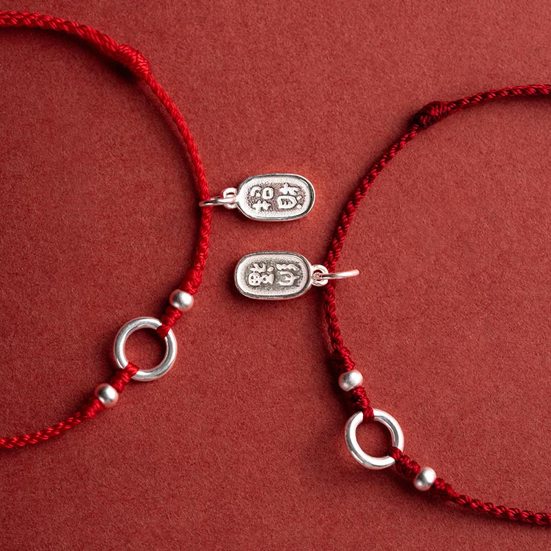 Pulsera de hilo rojo con hebilla de loto, paz, alegría, suerte, fortuna, plata de ley 925 , Buddha Stones
