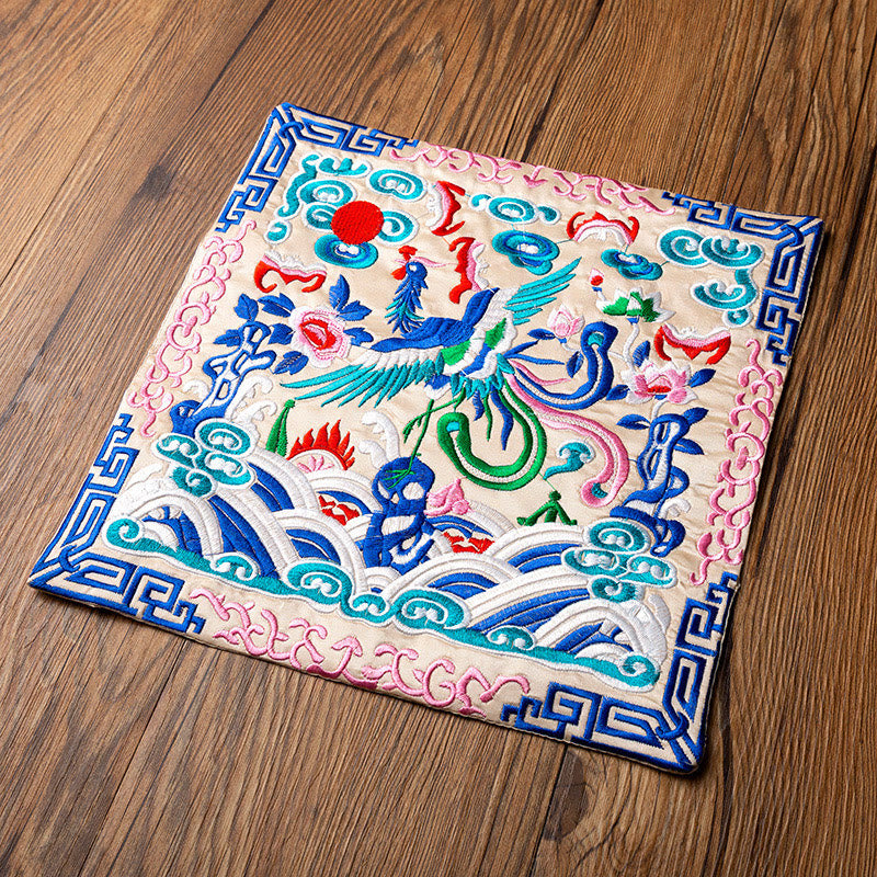 Alfombrilla para taza bordada con Buddha Stones , dragón Fénix, Kirin, posavasos para taza de té, tapete para té Kung Fu