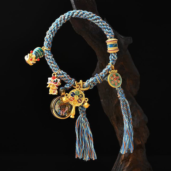 Pulsera tibetana Zakiram diosa de la riqueza Thangka suerte rueda de oración trenzada