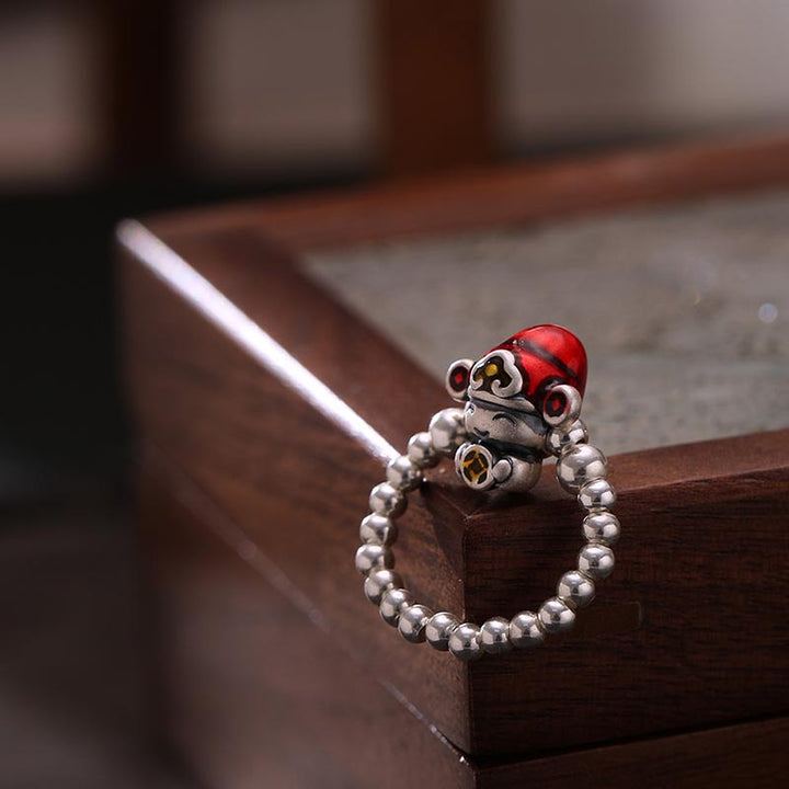 Anillo de protección con diseño de moneda de cobre, Dios de la riqueza, Plata de Ley 925 con Buddha Stones