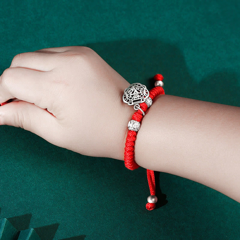 Pulsera de plata de ley 925 con Buddha Stones, candado chino, protección de hilo rojo multicolor, pulsera trenzada hecha a mano para niños