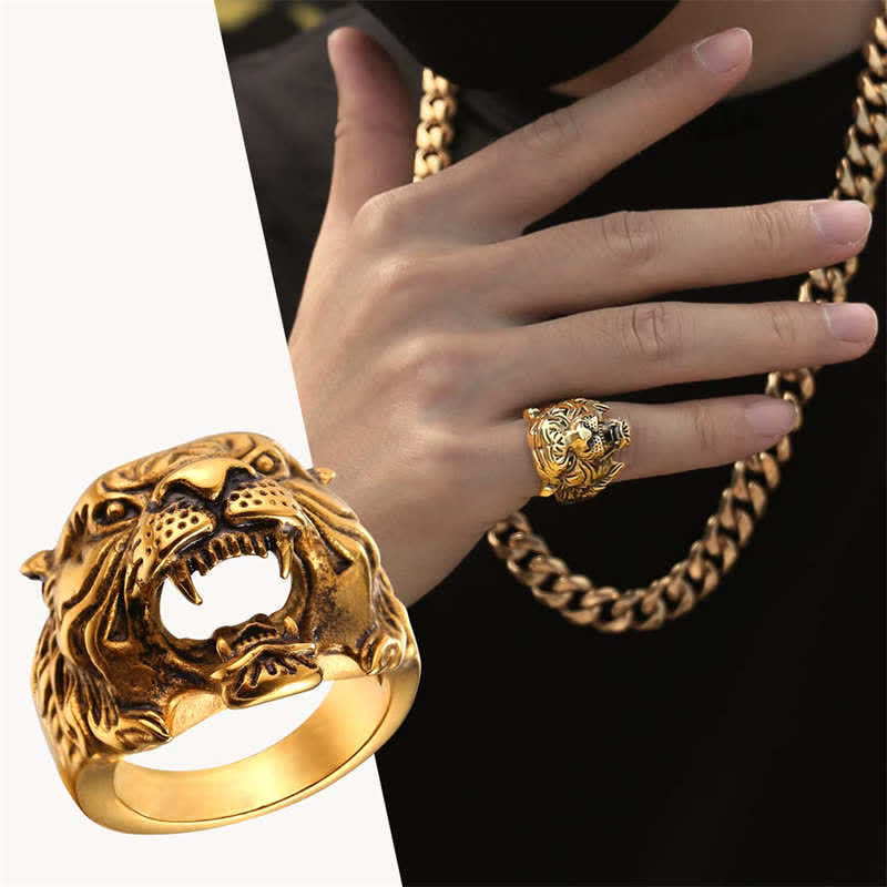 Anillo de motociclista Punk Rock con equilibrio de acero titanio y cabeza de tigre Animal para hombre