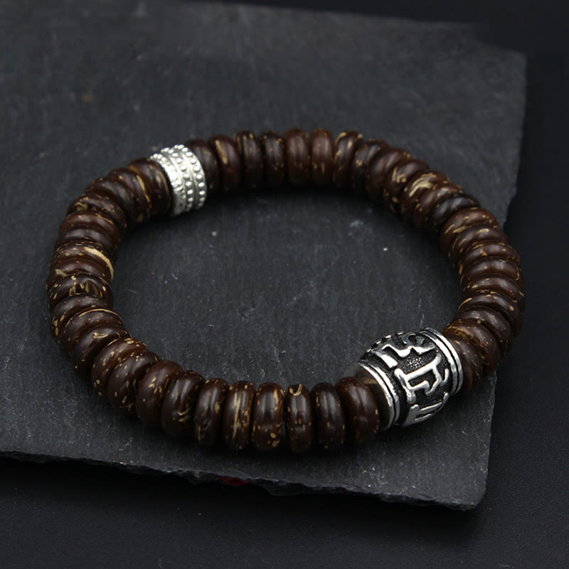 Pulsera positiva Om Mani Padme Hum de concha de coco tibetano natural con Buddha Stones