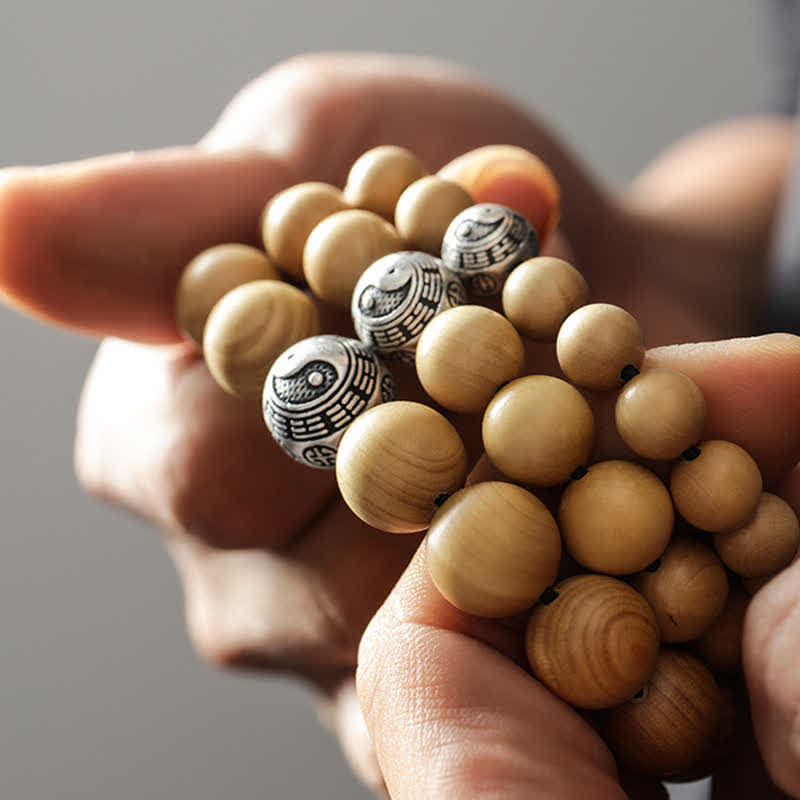 Pulsera de la riqueza de la suerte del Tíbet, madera de melocotón, loto, cinabrio, Bagua, Yin Yang