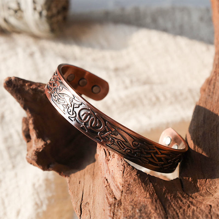 Brazalete ajustable de cobre magnético con pájaros vikingos y Buddha Stones