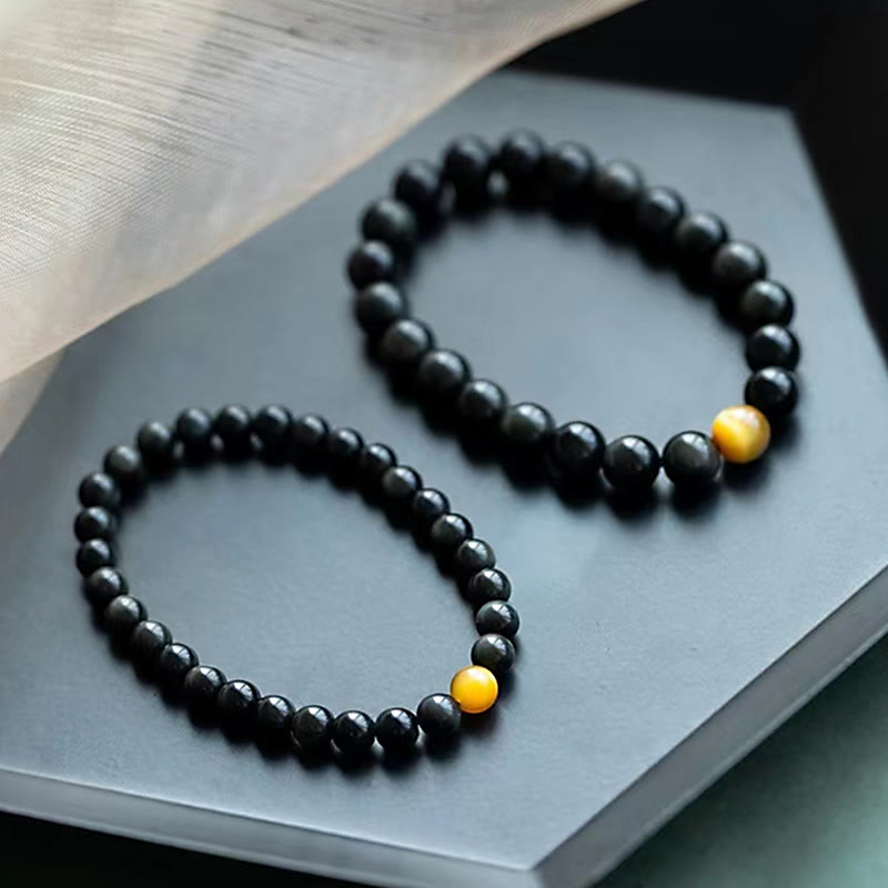 Pulsera de amor positivo con ojo de tigre y obsidiana arcoíris natural con Buddha Stones