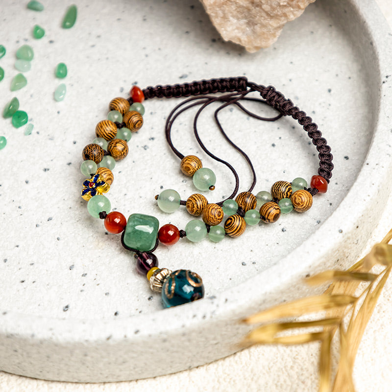 Tobillera Protección Equilibrio Aventurina Verde Madera Wenge Buddha Stones