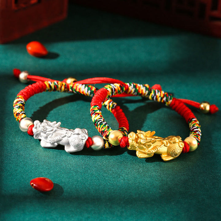 Pulsera de plata de ley 999 con Buddha Stones PiXiu Wealth King Kong con nudo trenzado para niños