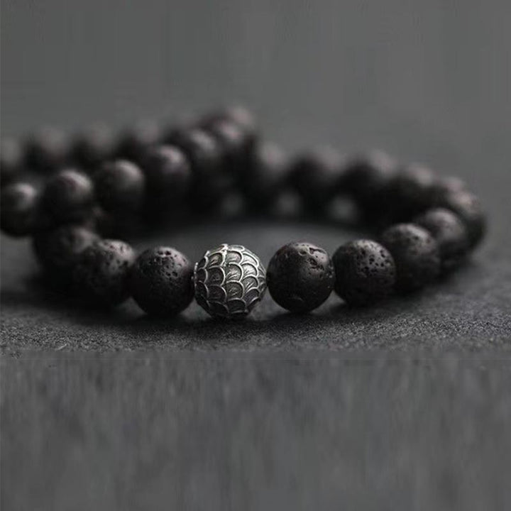 Pulsera curativa de cuentas de escamas de pescado de roca de lava de Buddha Stones