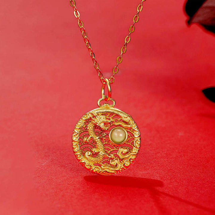 Buddha Stones de Plata de Ley 925, colgante de collar de la suerte con incrustaciones de Jade hetiano, nubes propicias, Año del Dragón - Dragón (Protección♥Éxito) - image 0