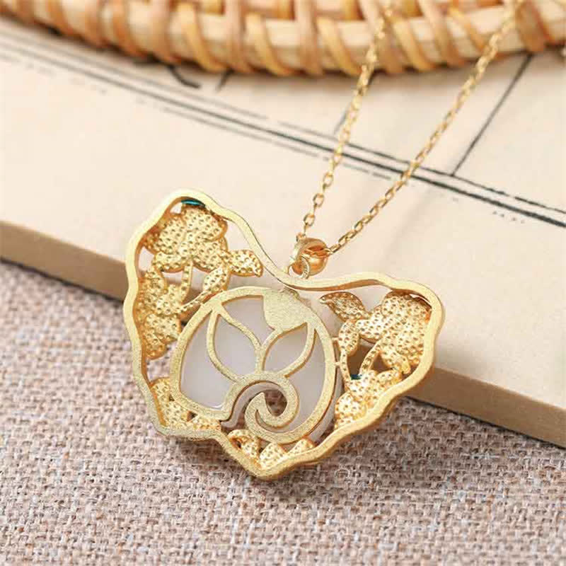 Colgante de cadena de collar de éxito de loto de mariposa de elefante de jade blanco