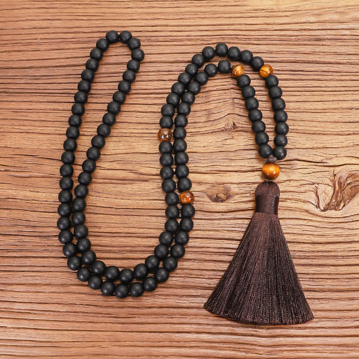108 cuentas Mala piedra esmerilada ojo de tigre equilibrio pulsera collar colgante