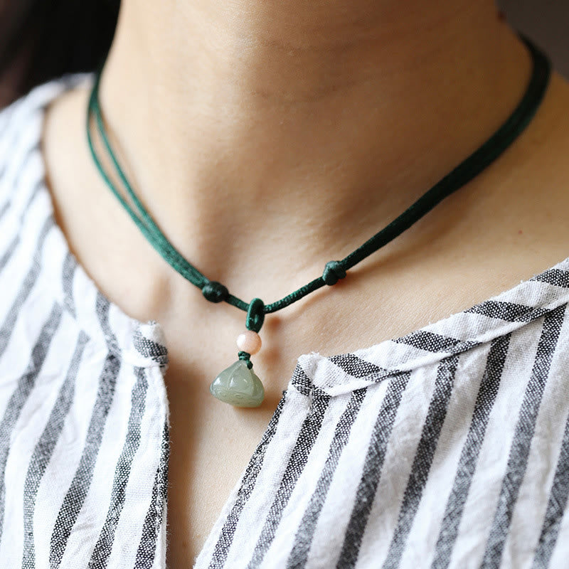 Colgante de collar de cadena de abundancia de loto con hebilla de paz de Jade redondo Natural - Verde - Loto - image 7