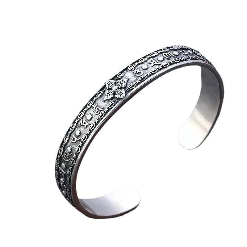 Pulsera de plata de ley 925 con Buddha Stones Om Mani Padme Hum doble Dorje grabado sabiduría