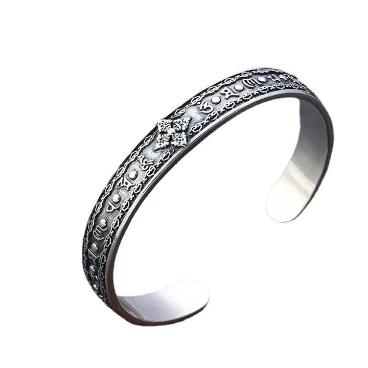 Pulsera de plata de ley 925 con Buddha Stones Om Mani Padme Hum doble Dorje grabado sabiduría