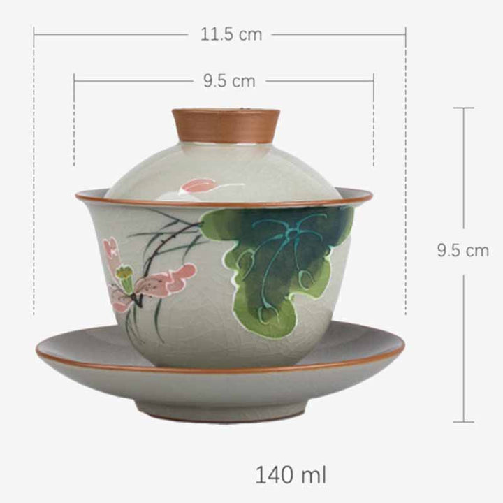 Buddha Stones, loto, pez Koi, hoja de vaina, taza de té de cerámica Gaiwan Sancai, taza de té de Kung Fu y platillo con tapa, 140ml