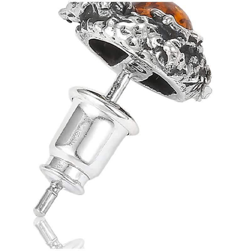 Pendientes de plata de ley 925 con Buddha Stones , diseño de dragón de ámbar natural