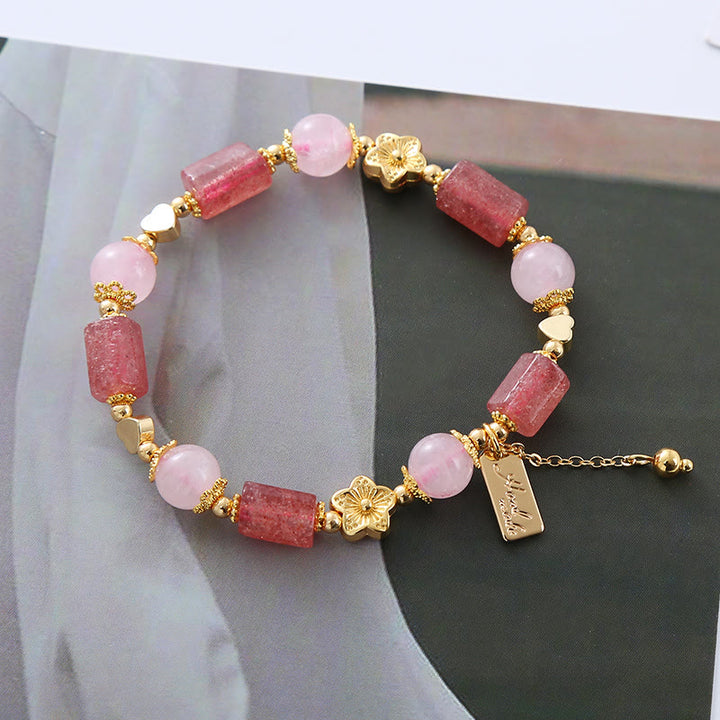 Pulsera Positiva con Buddha Stones, Cuarzo Fresa, Cristal Rosa, Amor, corazón, Flor