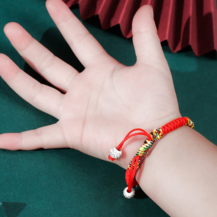 Pulsera para niños trenzada hecha a mano con Buddha Stones , Plata de Ley 925, nudo King Kong, hilo rojo multicolor