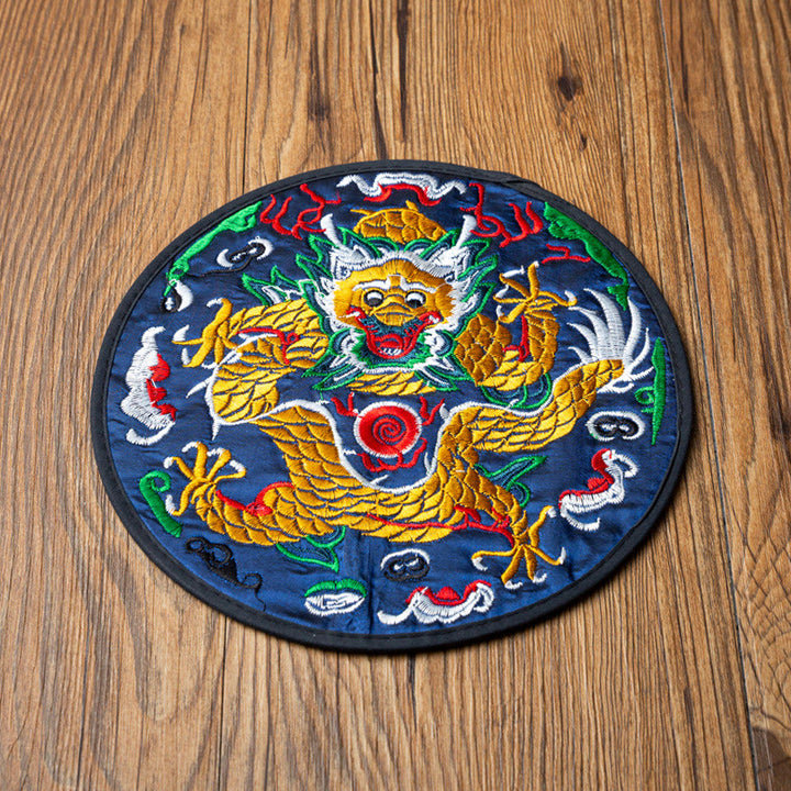 Tapete para taza de Bordado de dragón con Buddha Stones, posavasos para taza de té, tapete para té de Kung Fu