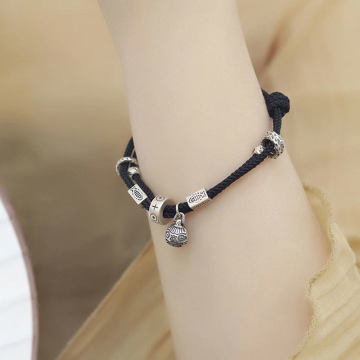 Pulsera trenzada hecha a mano con Buddha Stones , Plata de Ley 925, oro, bestia tragadora, pez Koi, riqueza