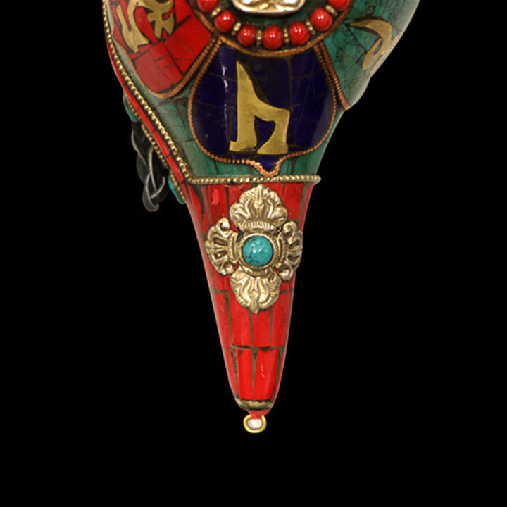 Concha tibetana hecha a mano Shankha Om Mani Padme Hum Buda, decoración de la suerte - image 11