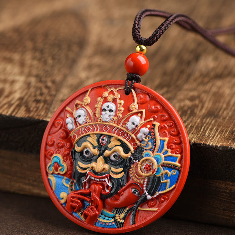 Collar con colgante de bendición de cinabrio pintado con Buddha Stones Zakiram, diosa de la riqueza