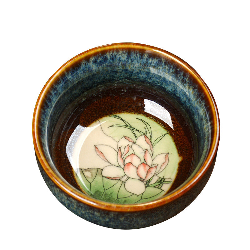Buddha Stones, loto, dragón, Fénix, pez Koi, taza de té de cerámica china Jianzhan, taza de té de Kung Fu, 110ml