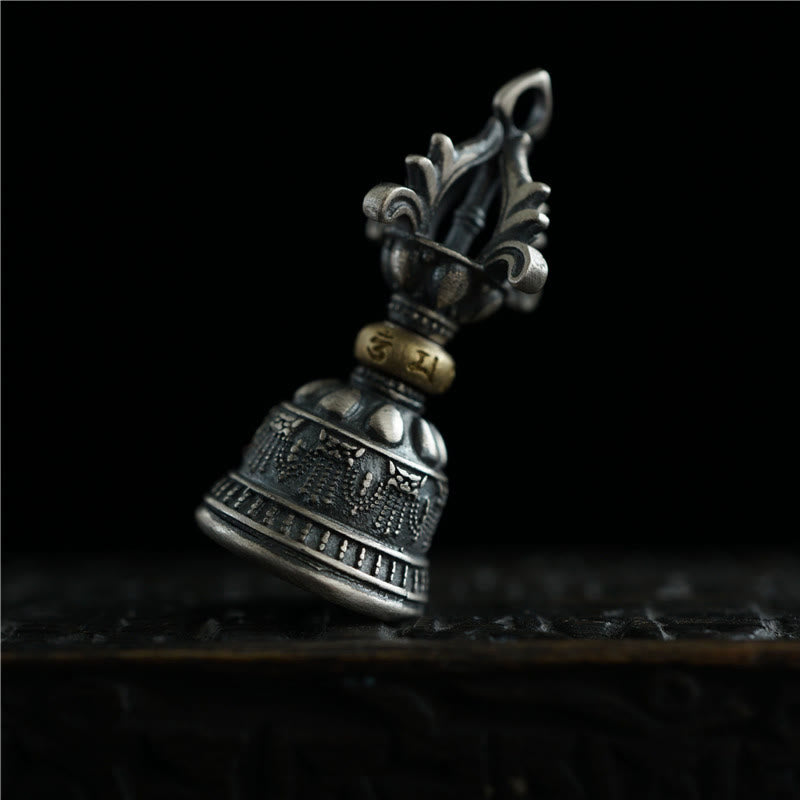 Buddha Stones Tíbet, Plata de Ley 925, Om Mani Padme Hum Dorje Bell Vajra, colgante con iluminación grabada, decoración colgante