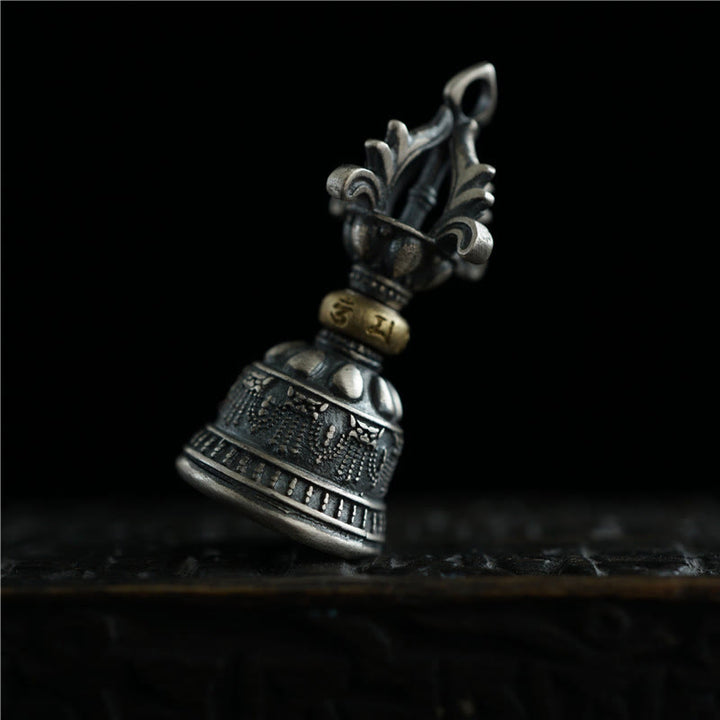 Buddha Stones Tíbet, Plata de Ley 925, Om Mani Padme Hum Dorje Bell Vajra, colgante con iluminación grabada, decoración colgante