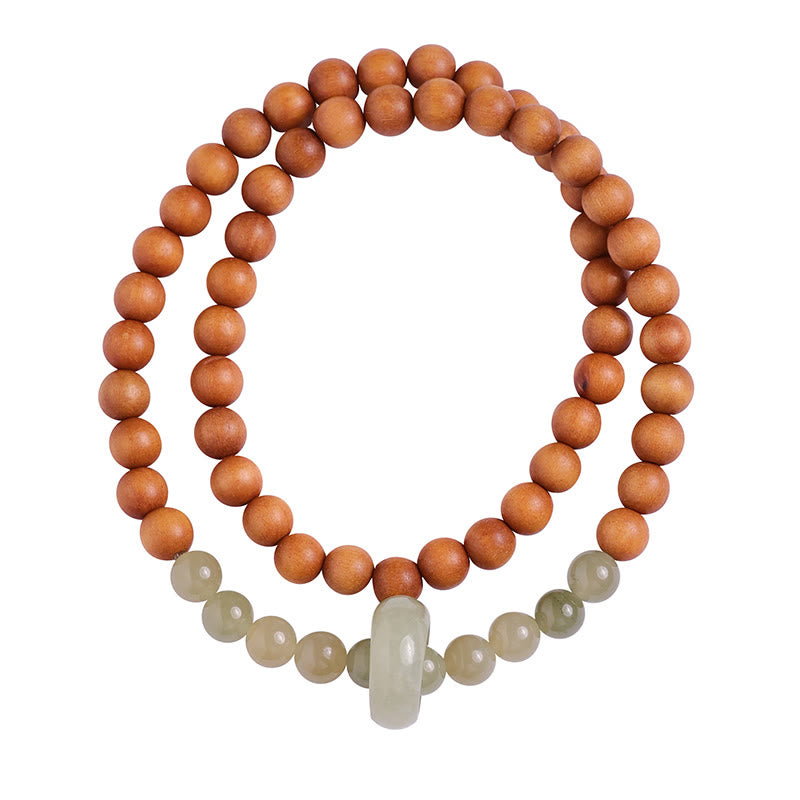 Pulsera de doble vuelta con protección de jade hetiano de sándalo y Buddha Stones