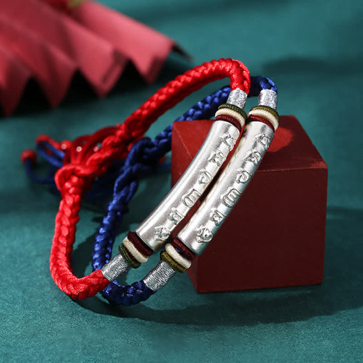 Pulsera de hilo de protección Om Mani Padme Hum de plata de ley 999 con Buddha Stones