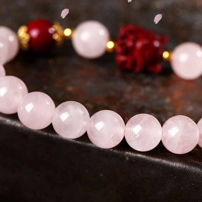 Pulsera de amor de zorro de nueve colas de cinabrio de cristal rosa natural con Buddha Stones
