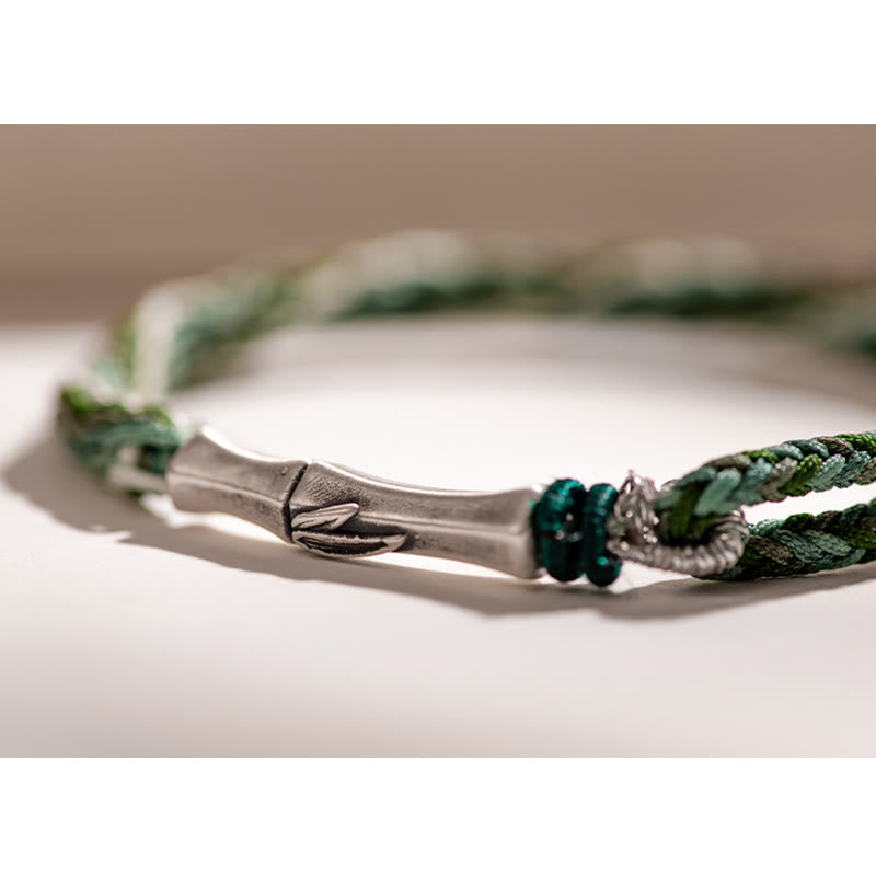 Pulsera de hilo de protección de la suerte con nudo de reencarnación de bambú de plata de ley 925