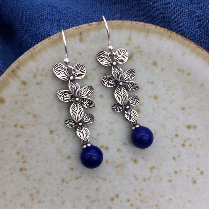 Pendientes colgantes con forma de flor de lapislázuli, hojas y turquesa de plata de ley 925 con Buddha Stones, protección y serenidad. - Lazurita y plata de ley 925 - image 10