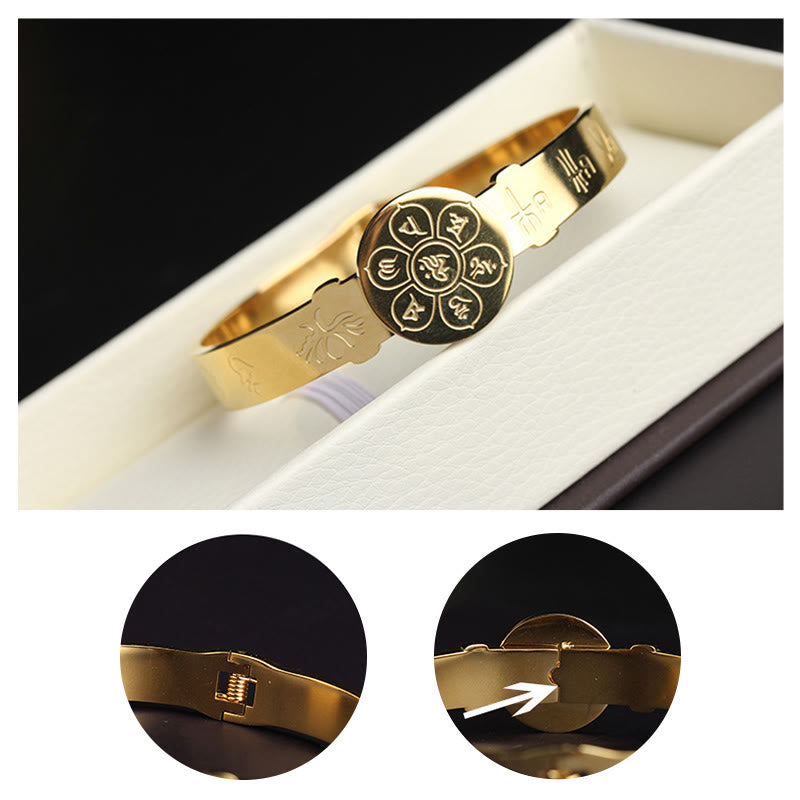 Brazalete de armonía de acero de titanio con Buddha Stones Yin Yang Lotus Om Mani Padme Hum Mantra