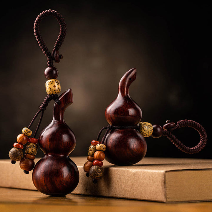 Llavero de protección de la suerte, calabaza de sándalo rojo, hoja pequeña de ébano tibetano
