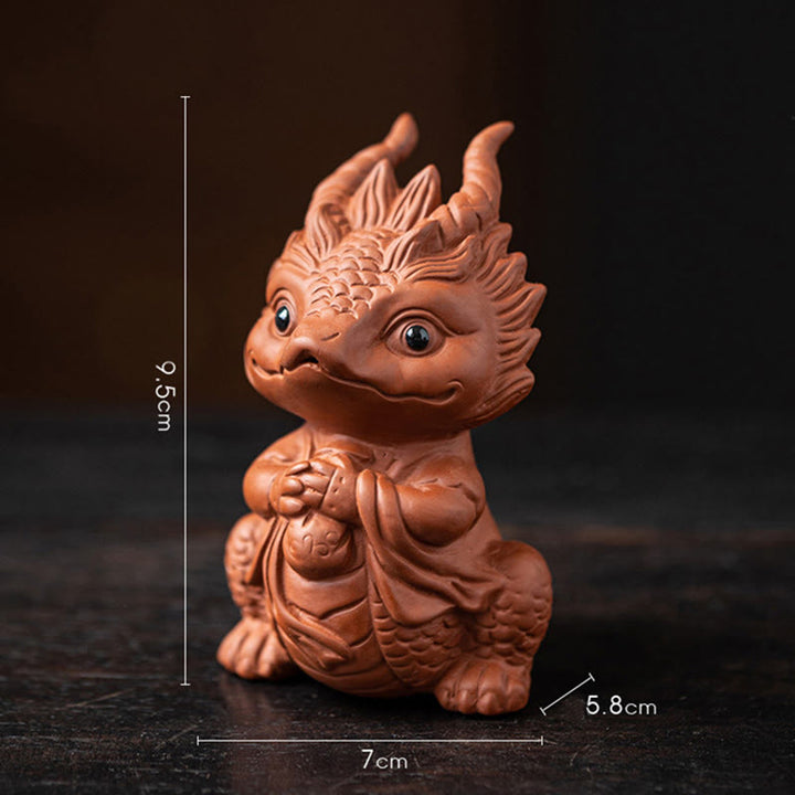 Buddha Stones, dragón de la suerte, riqueza, té, mascota, figura decorativa de arcilla púrpura, decoración - Niña Dragón - Marrón 7*5.8*9.5cm - image 4
