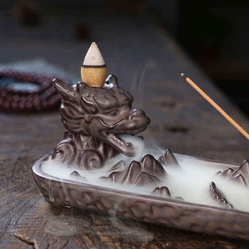 Quemador de incienso de cerámica con diseño de montaña de dragón, Buddha Stones , decoración