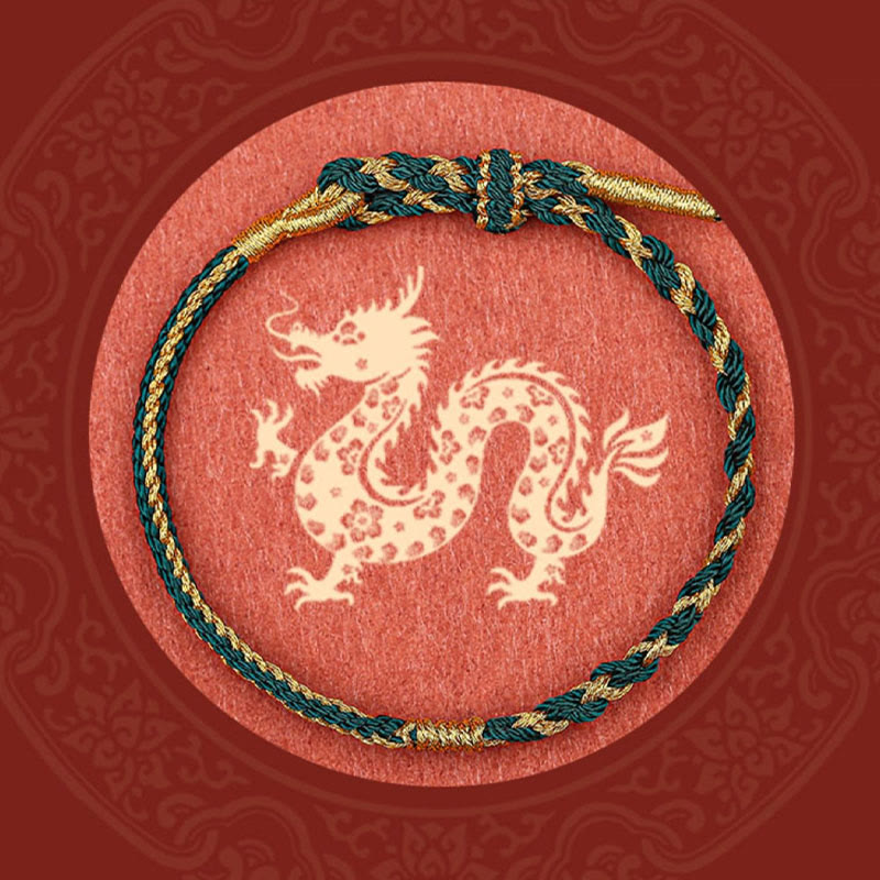 Pulsera de cuerda trenzada de protección de dragón, conejo, gallo, rata, caballo, dragón chino hecho a mano con Buddha Stones