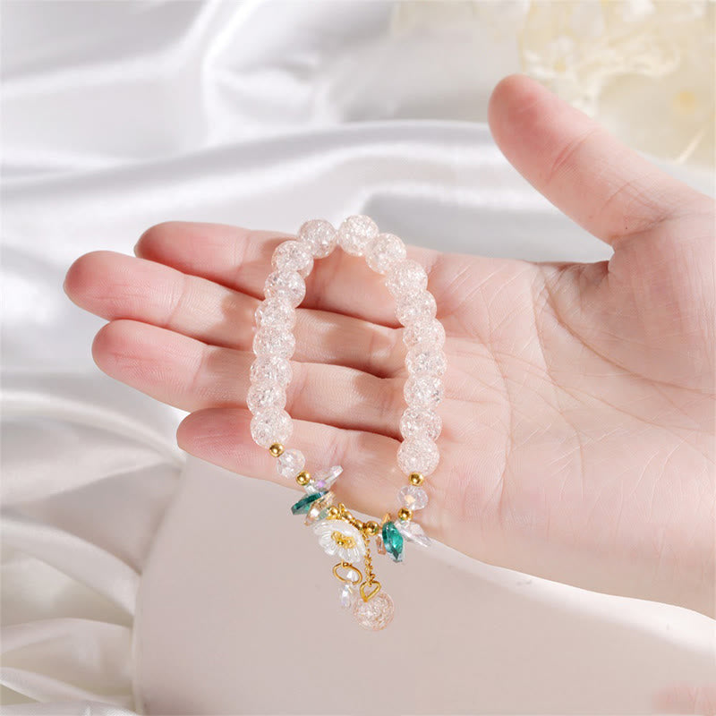 Pulsera de cuentas de cristal con dije de flor de diseño simple con Buddha Stones