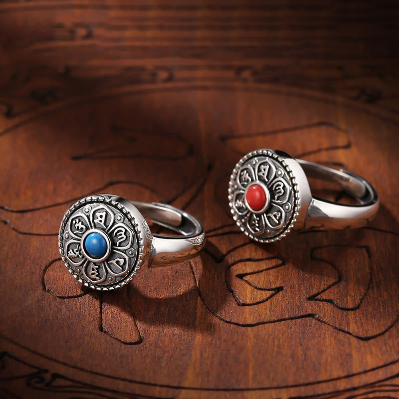 Anillo giratorio de paz con Buddha Stones tibetanas Om Mani Padme Hum
