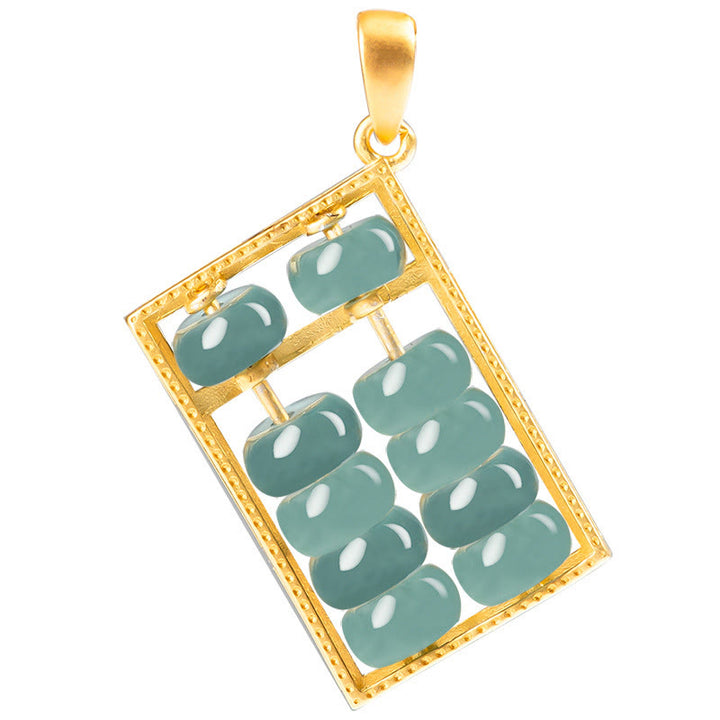 Collar con colgante de plata de ley 925 con Buddha Stones, diseño de ábaco de jade natural