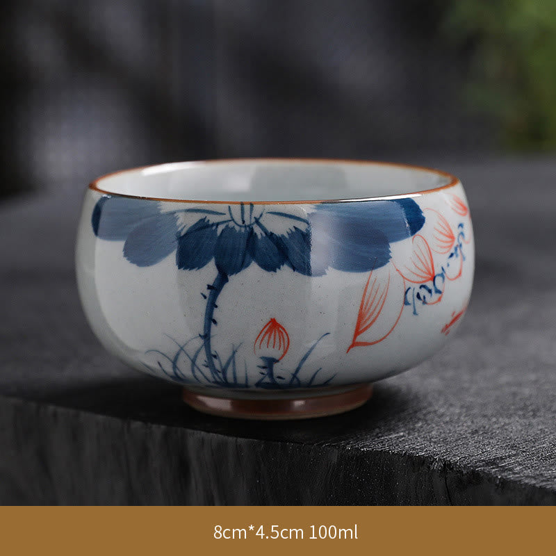Tazas de té de cerámica de bambú con hojas de flor de loto y Buddha Stones, tazas de té de Kung Fu