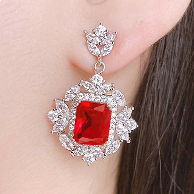 Buddha Stones Cristal Esmeralda Corindón Rojo Confianza Coraje Anillo Pendientes Collar Colgante